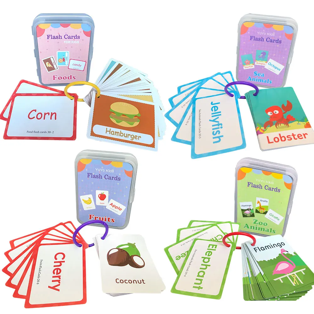 Tarjetas de aprendizaje de números ABC para Niños, juguetes educativos de frutas y animales, ayuda para el aula, tarjeta de palabras en inglés para autismo Montessori