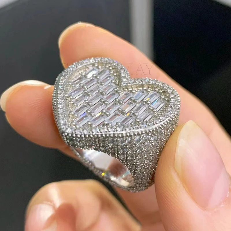 

CADERMAY 925 Sterling Silver Trendy D VVS Heart Shape Cuban Moissanite Rings Customized Jewelry For Men Women