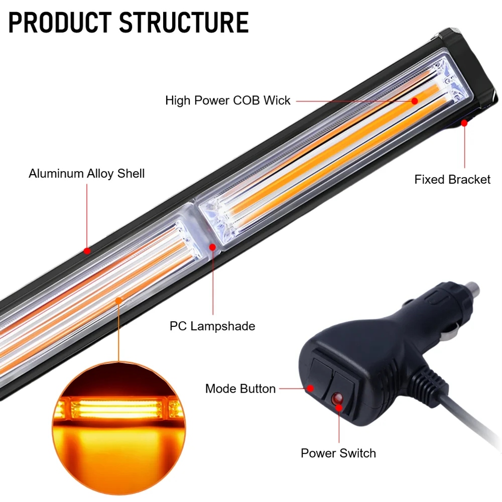 17 Inches LED Strobe Light Bar COB Strobe Flashing Light 12V 24V Traffic Advisor Strobe Light Bar LED Warning Traffic Direction