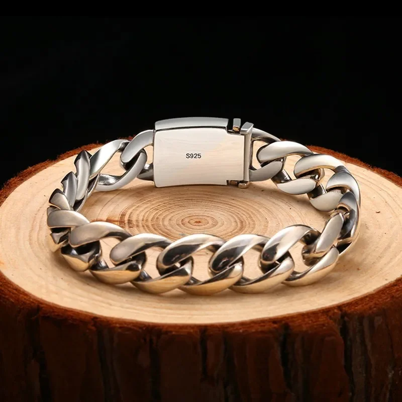 アクセサリー Vintage Silver Heavy Link Chain Bracelet Vintage 925 Sterling Silver Motorcycle Bike Bicycle Chain