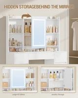 Туалетный столик с подсветкой, большим светодиодным зеркалом, регулируемой яркостью, стол для макияжа с 7 ящиками, 4 полки — изображение 5