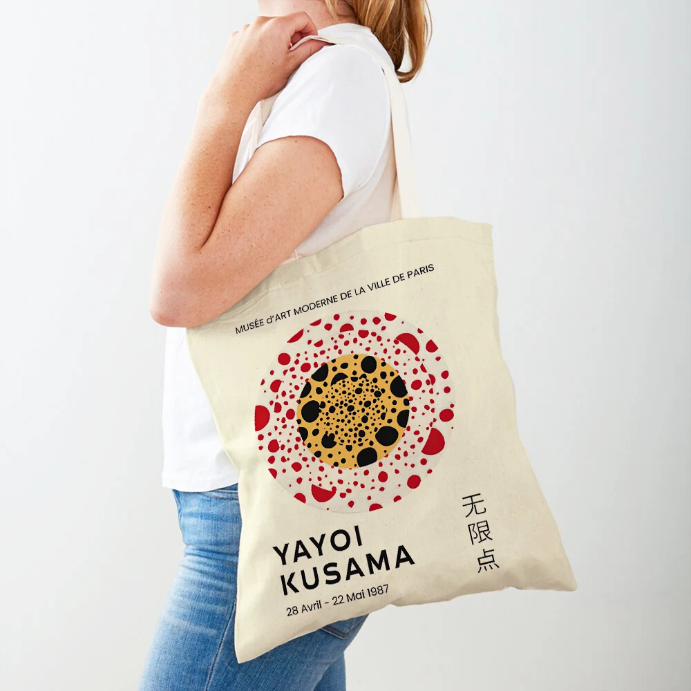 Yayoi Kusama Print Shopper Bag Zucca Giapponese Polka Dot Stripe Pittura Astratta Borsa Casual Moda Donna Shopping Bags