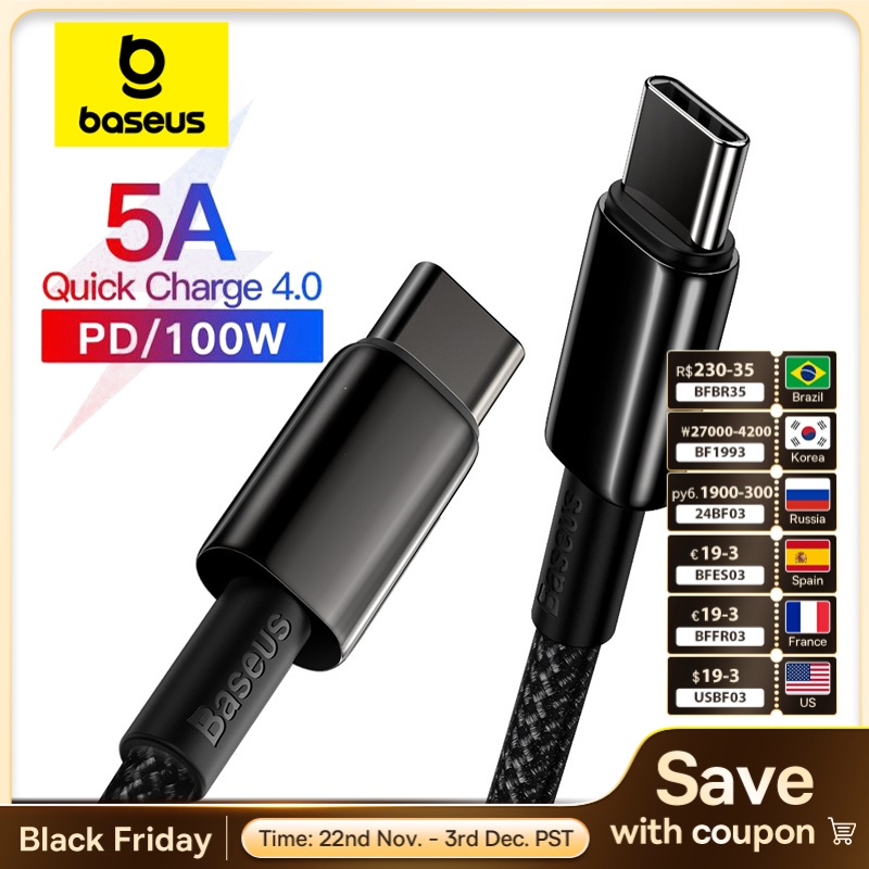 Baseus 100W Type C Cable For iPhone 15 USB C PD Fast Charging Charger Wire Cord For Macbook Samsung Xiaomi Type C USB C Cable
