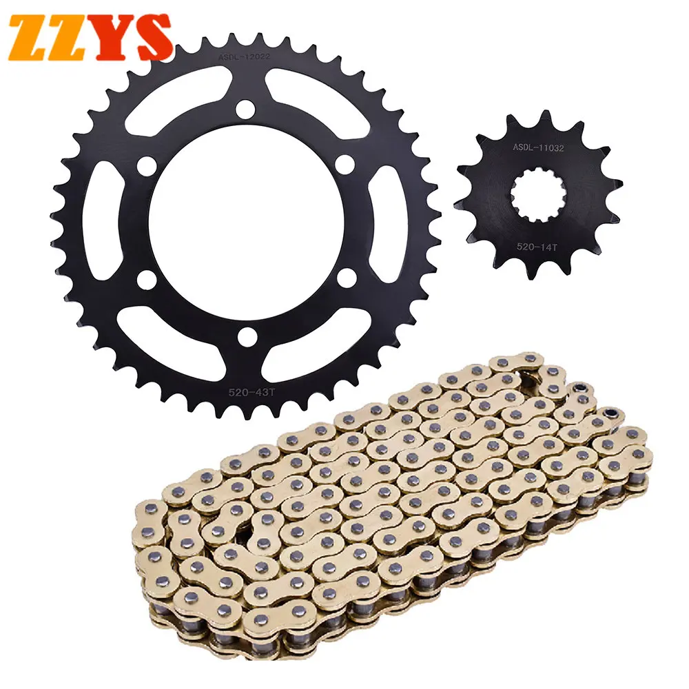 

520HO Motorcycle Gold Chain 520 14T 43T Front Rear Sprocket for Kawasaki EX250R EX250 Ninja 250R EX 250 R 2008-2012 250 Ninja R