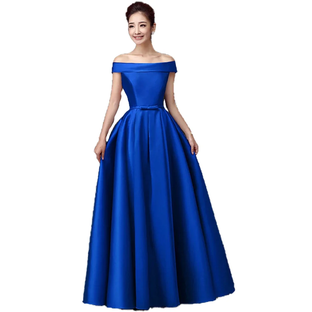 Turquoise Blue Satin Wedding Party Dress Off The Shoulder Bow A Line All Age Evening Dresses Prom Robe Elegant Unique Bridesmaid