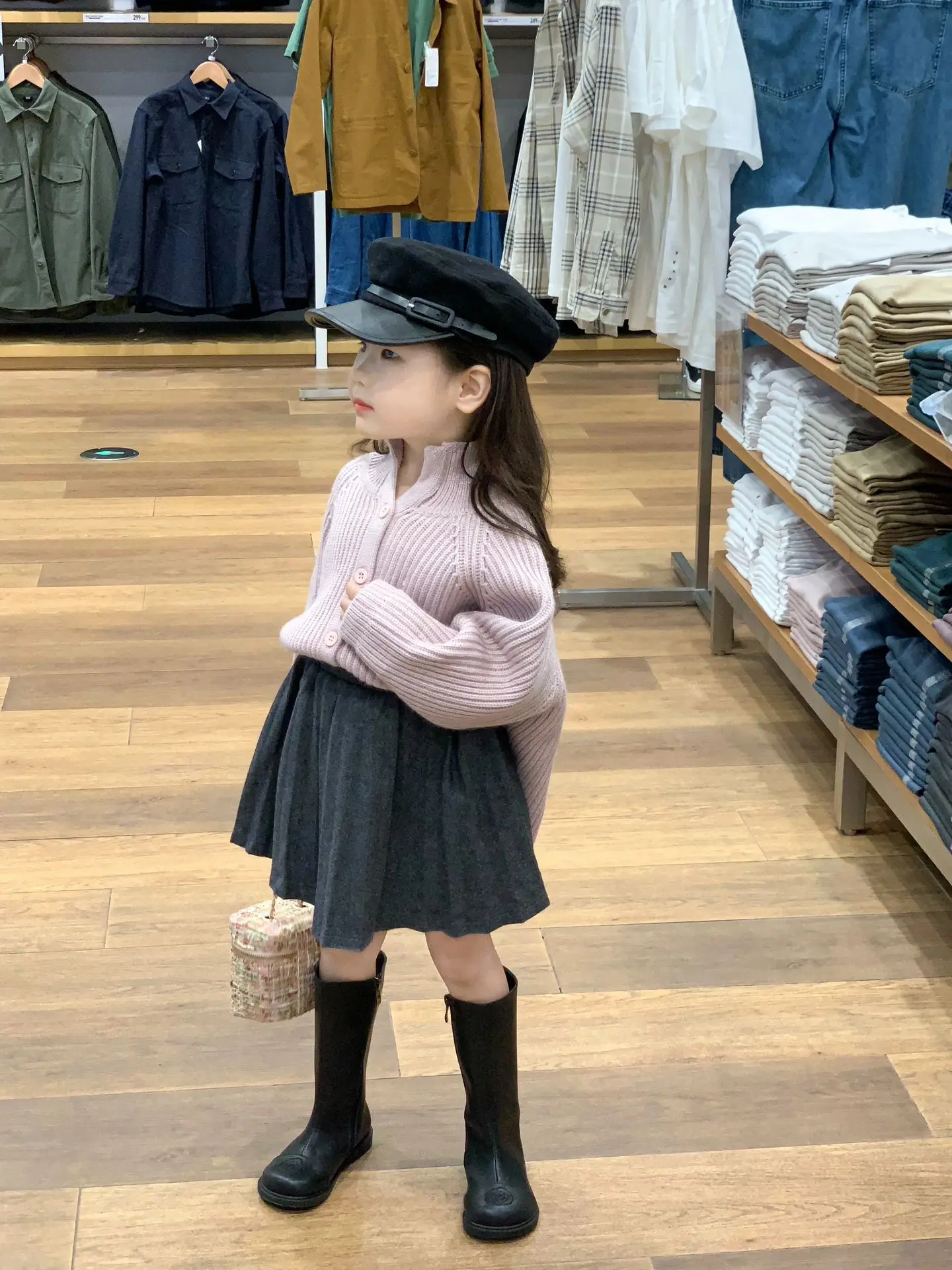 여아용 우븐 가디건 코트, 플리츠 스커트, 투피스 세트, 2023 가을 신상