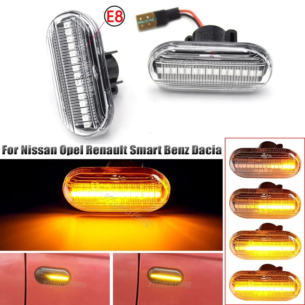 2x Led Dynamic Side Marker Turn Signal Light For Nissan Opel Smart