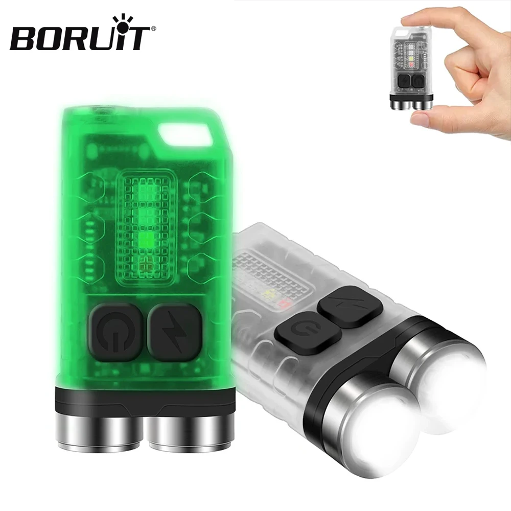BORUiT V3 Mini EDC LED Flashlight Keychain Type-C Rechargeable Lamp Tiki Fishing Camping Torch With Magnet Spotlight UV Light