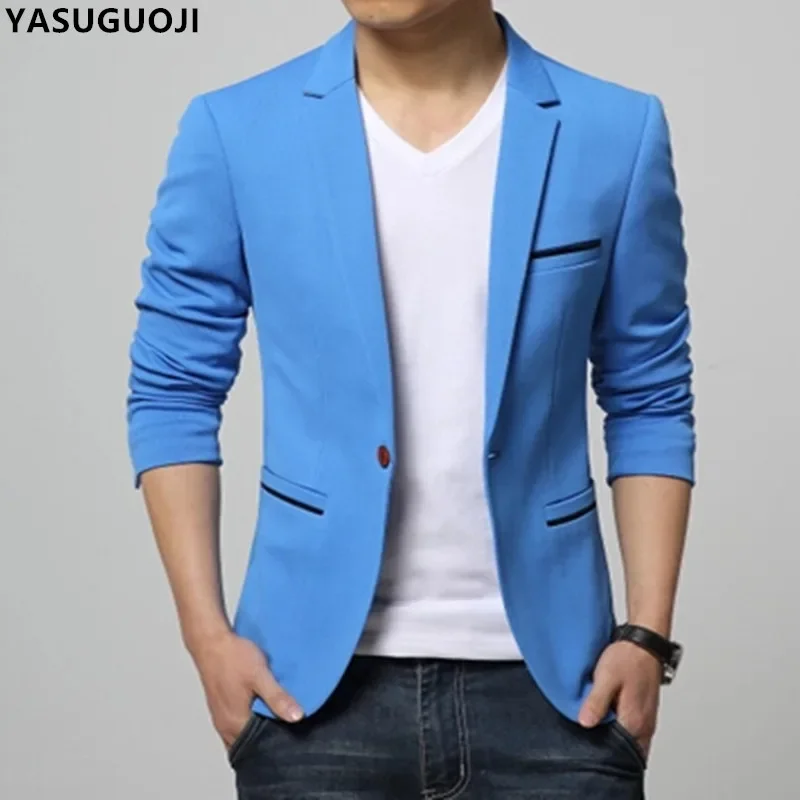 YASUGUOI New Fashion Slim Fit Single Breasted Solid Color Blazer Men Casual Men's 5XL Clothing Englad Style Suit Jacket Men