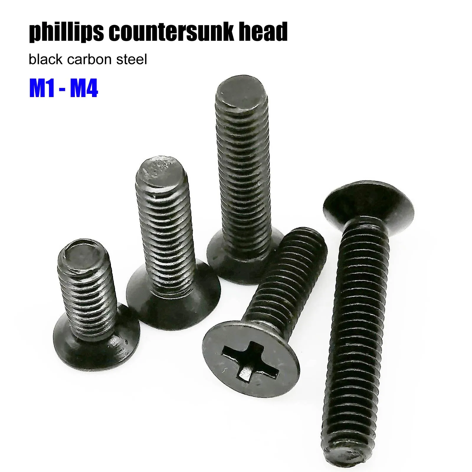 50pcs M1 M1.2 M1.4 M1.6 M2 M2.5 M3 M3.5 M4 GB819 Mini Small Black Carbon Steel Cross Phillips Flat Countersunk Head Screw Bolt