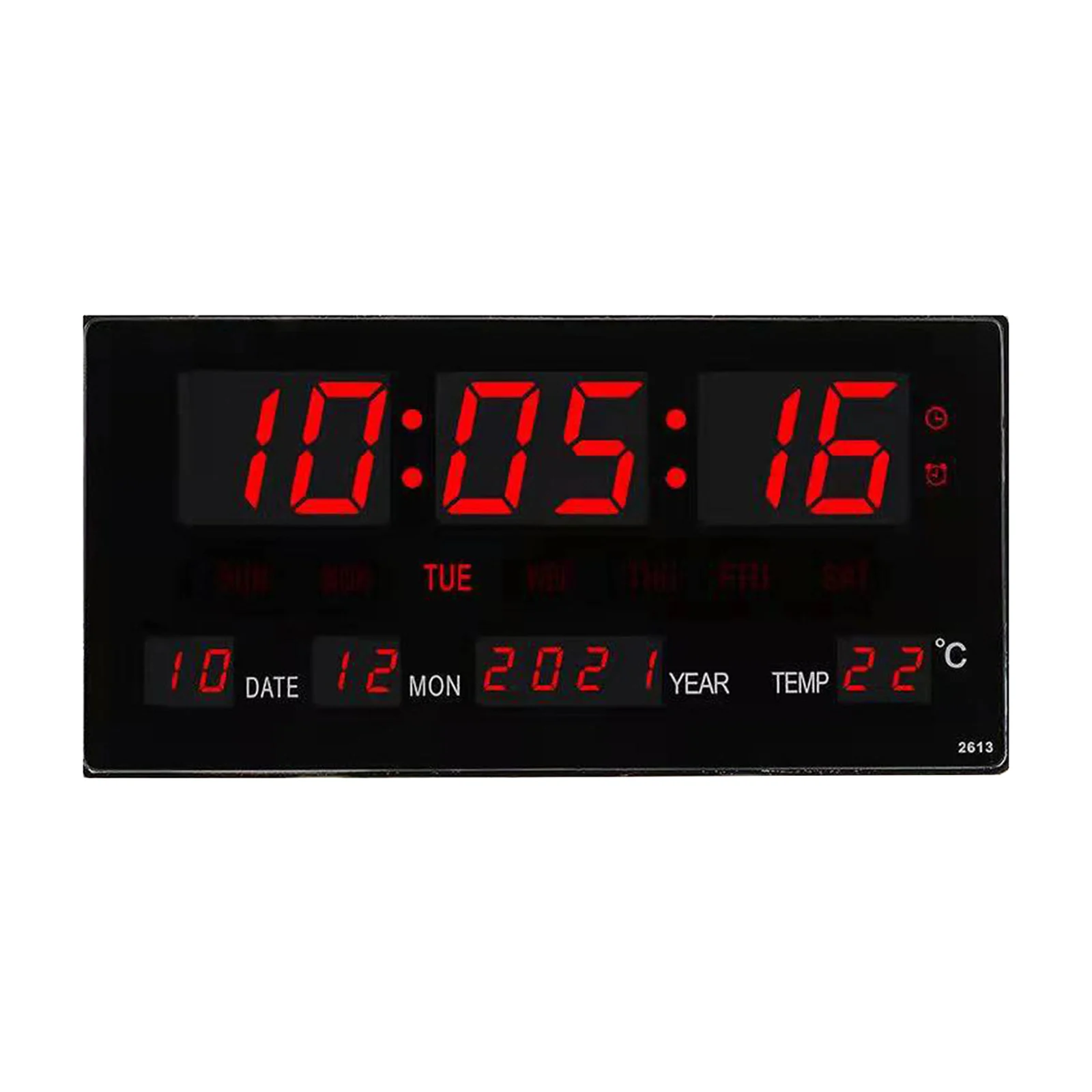 Reloj Pared Digital 3615 LED Rojo Alarma Calendario Fecha