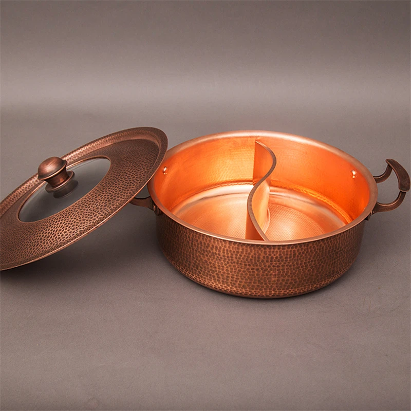 Thickened Antique Pot Shabu Mutton Hot Pot Copper Double Flavor Hot Pot