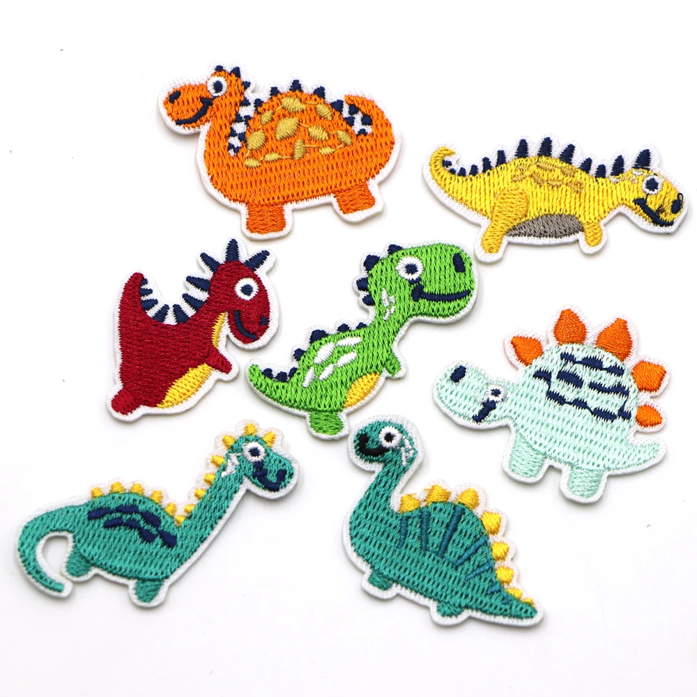 New Arrival 7Pc/Lot Mixed Colors Dinosaur Embroidered Patches Iron On