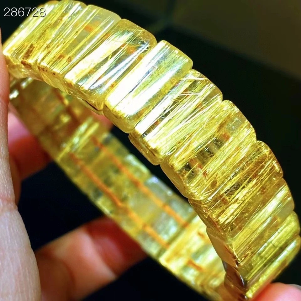 

Натуральный Золотой рутилированный кварцевый титановый браслет 15x8,5x5,7 мм бразильские рутилированные прямоугольные бусины AAAAAAA