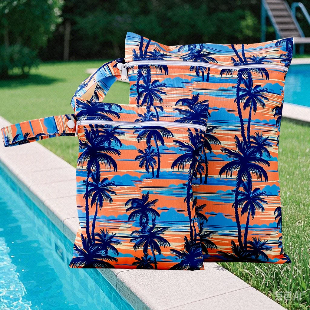 Elinfant 2PCS Washable Beach Pool Gym Bags For Swimsuits Wet Clothes Waterproof Cloth Diaper Bag Wet Dry Bag