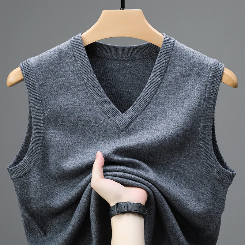 Men Sweater Vests Mens Knitted Vest 6 Wool Sleeveless Cashmere Vest Men Work Sweater Solid Color Knitted Male Waistcoat Spring Autumn