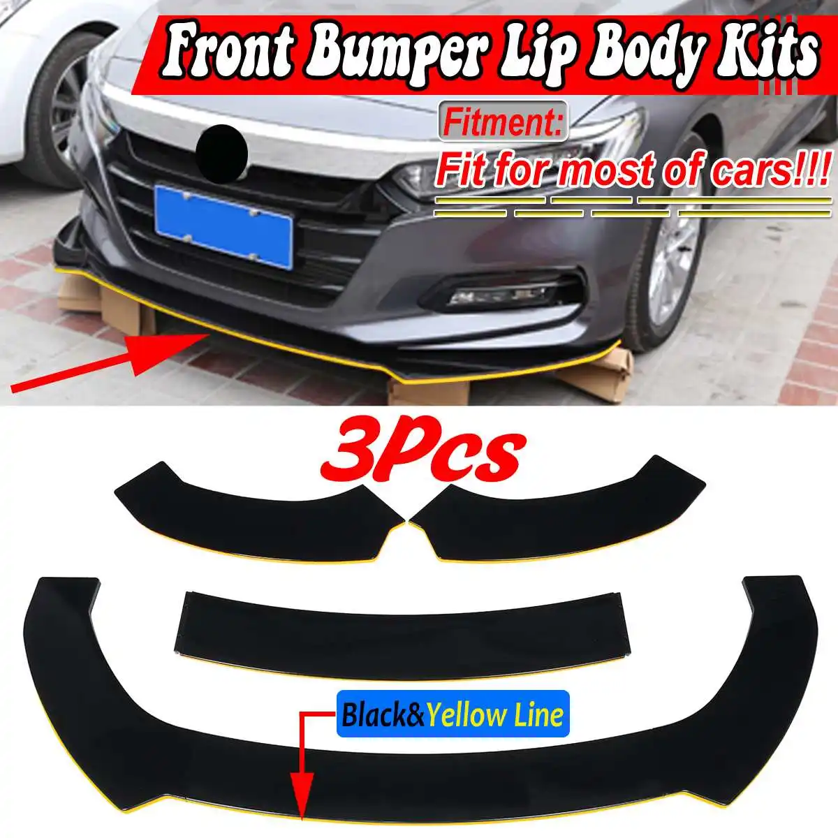 

Universal Car Front Bumper Splitter Lip Body Kit Spoiler Diffuser For BMW For Benz For Audi For VW MK6 Mk7 For Honda For Skoda