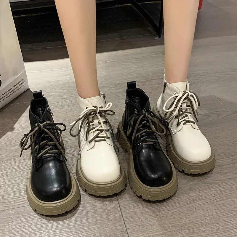 Thick Bottom Platform Women Ankle Boots Woman Shoes Zipper Fashion Female Designer Motorcycle Boot Casual Ladies Footwear 2023