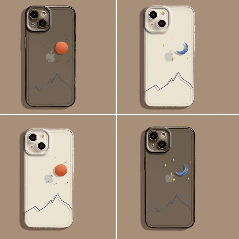 Sun and Moon Paired Transparent Phone Case - Elegant Clear Cover