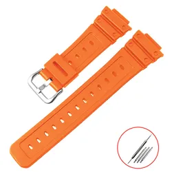 Enhanced Silicone Watch Strap for G - SHOCK Small Square Watches (Orange- Silver Strap)