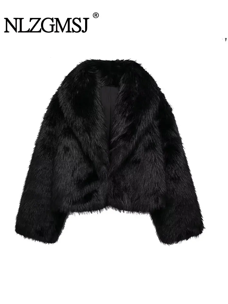 TRAF 2024 Winter Faux Fur Cropped Jacket Woman Plush Coat For Women Warm Jackets Fashion Women\'s New In Outerwears