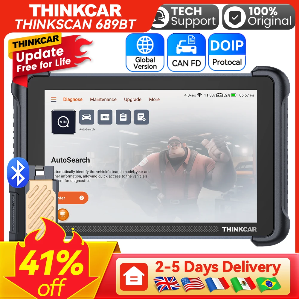 Actualización Gratuita de por Vida THINKCAR THINKSCAN 689BT OBD2 Diagnóstico de Todos los Sistemas Codificación ECU Bidireccional 35 Funciones de Reinicio CANFD DOIP