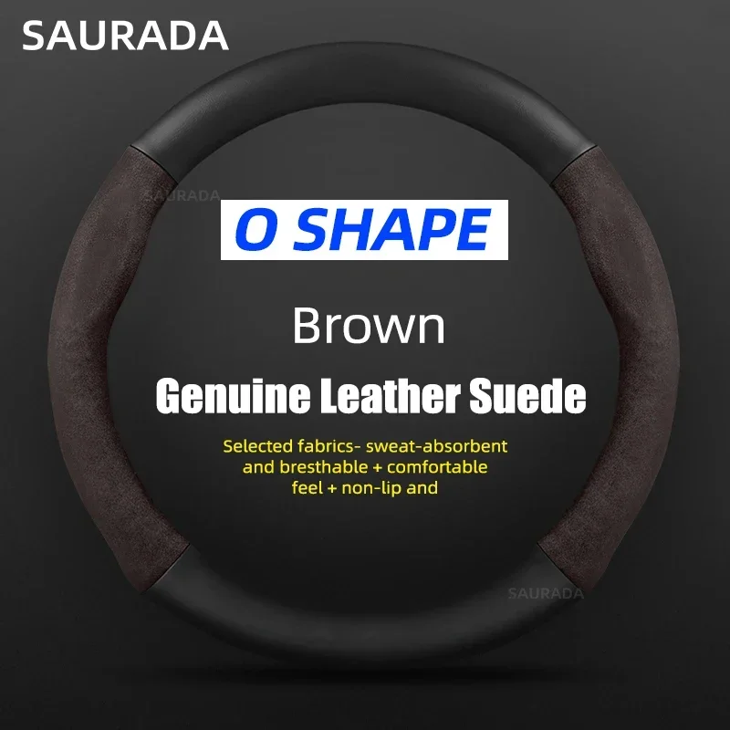 Premium Car Leather Steering Wheel Cover – 15-Inch, Non-Slip Design