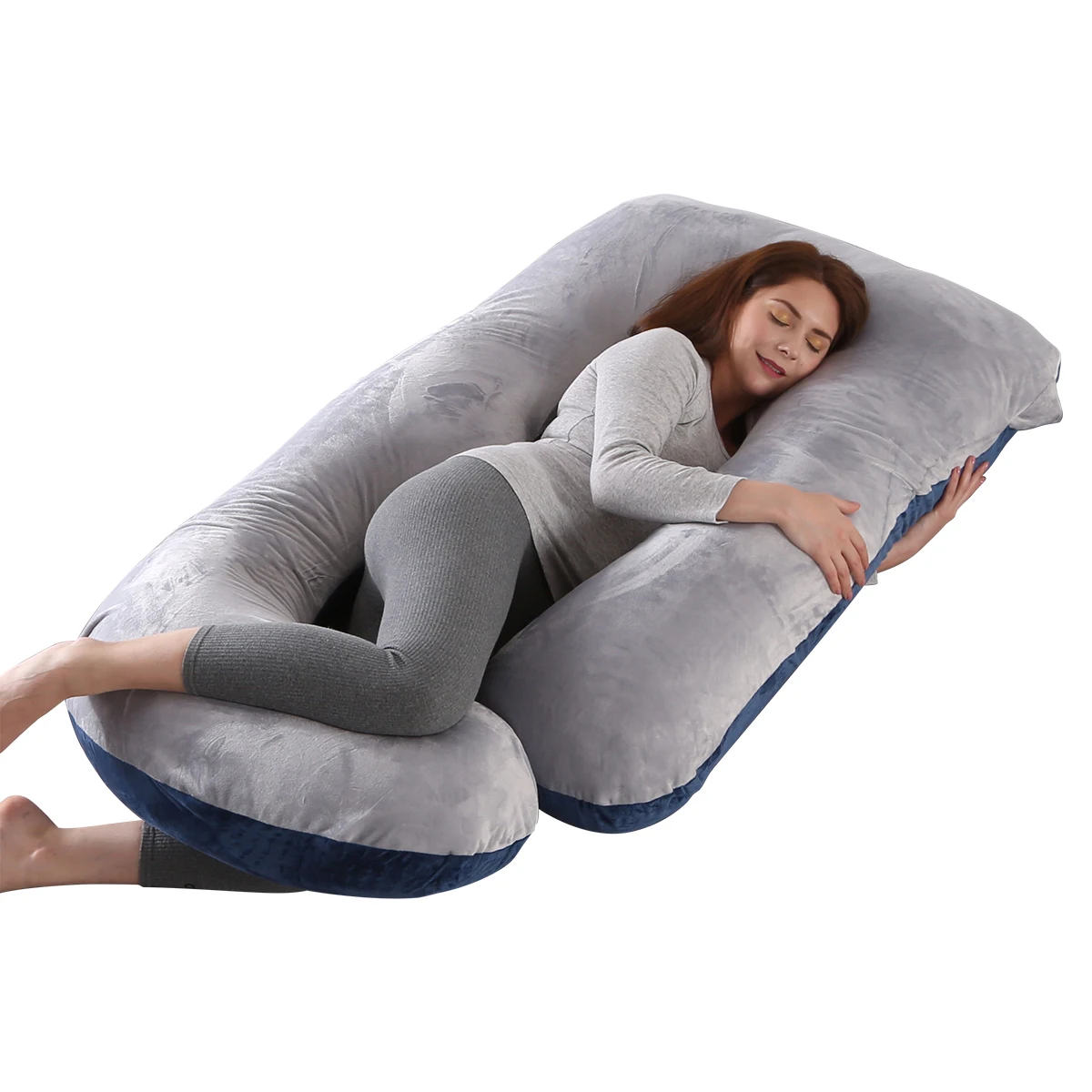 Large Size Pregnancy Pillow Gray U Shape Pregnant Pillow Crystal velvet Full Body Maternity