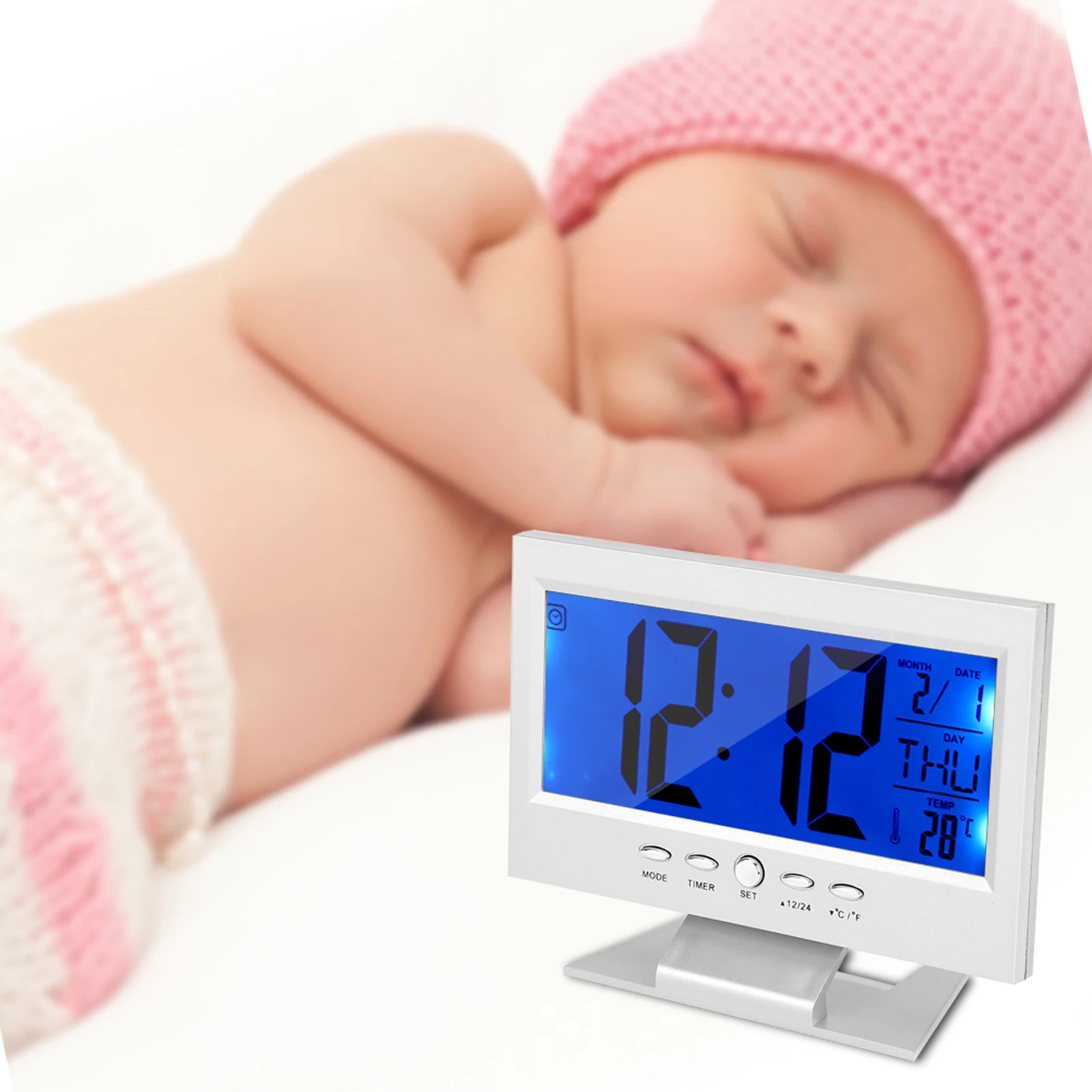 LCD Digital Sound Sensor Alarm Clock with Calendar and Temp Display table desk digital clock,lcd digital clock,digital desk clock,digital table clock