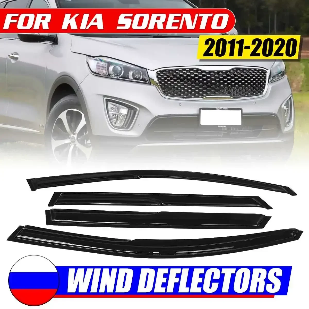 

Black Car Side Window Wind Visor Guard Vent Tinted Shied Door Visor For Kia For Sorento 2011-2020 Awnings Shelters Body Kit