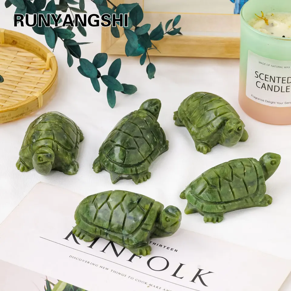 Mini Figura De Tortuga De Jade Verde - Escultura Decorativa, Símbolo De Longevidad Y Prosperidad