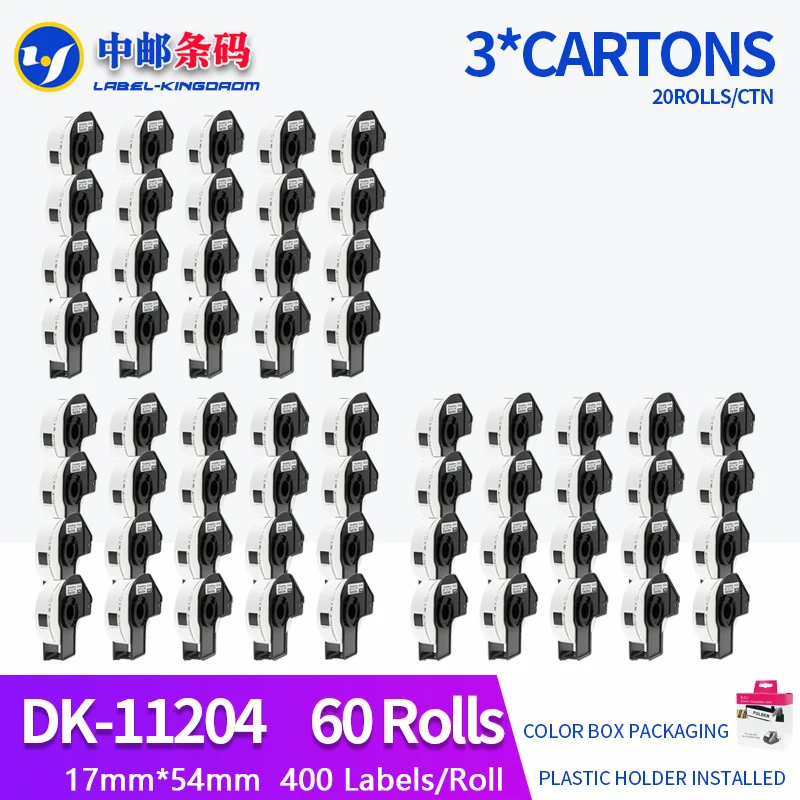 

60 Rolls Compatible DK-11204 Label 17mm*54mm 400Pcs for Brother QL-700/800/1060/1100 Thermal Printer All Include Plastic Holder