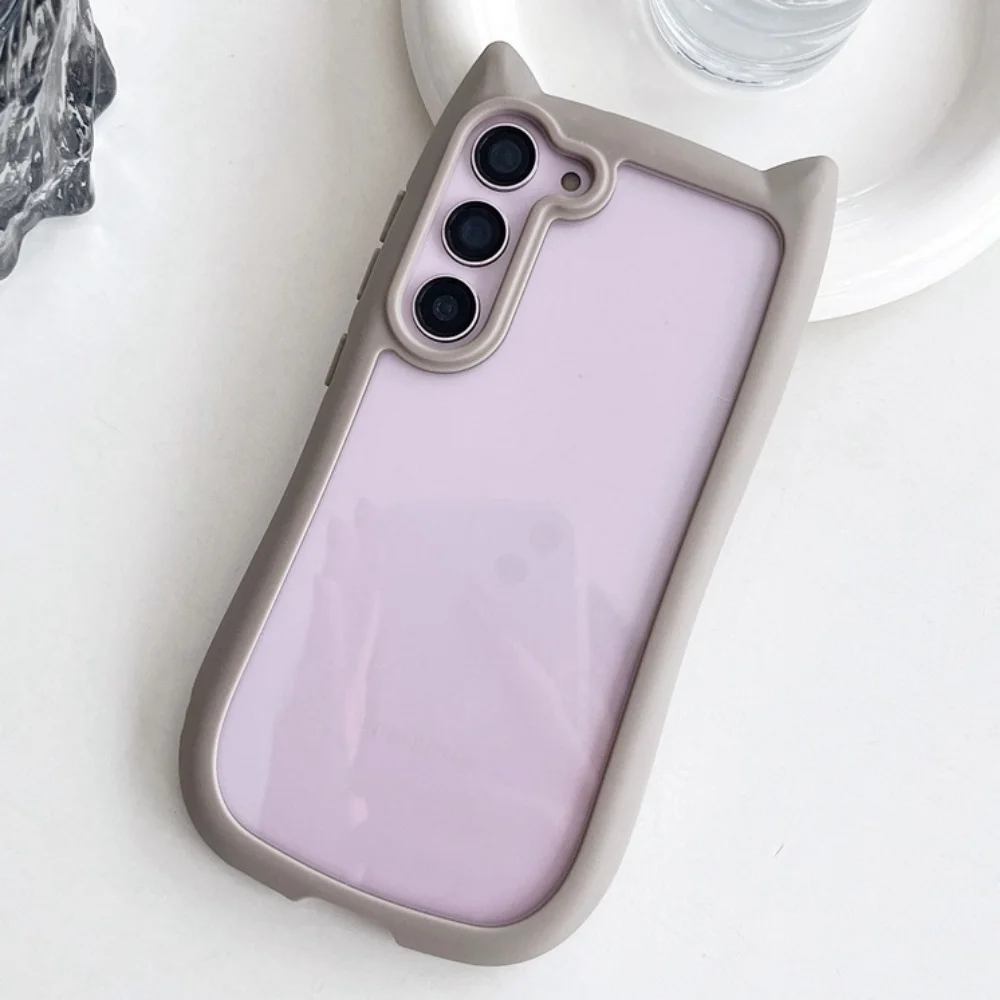 Korean Cute Candy Color 3D Cat Ears Transparent Phone Case - Kawaii Shockproof Soft Border Cover