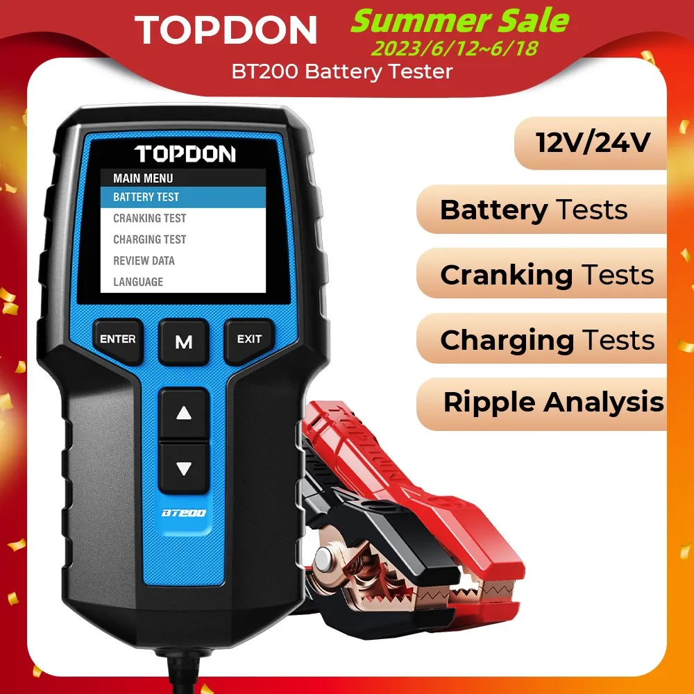 Topdon Portable Battery Tester Charging Cranking Test Tools For Car 12v Automotive Diagnostic