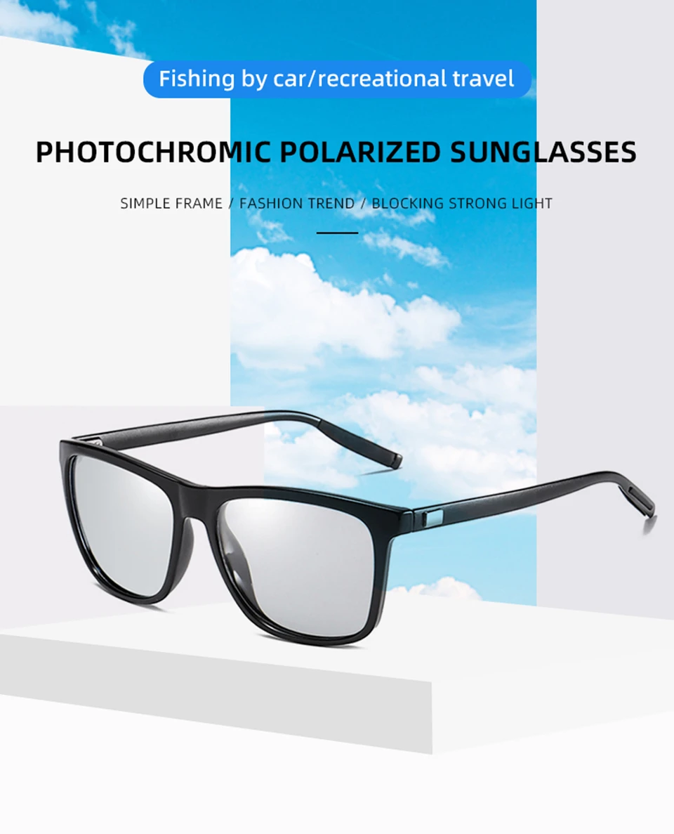 NOMOR Farbwechsel Grauer Rahmen Photochrome Polarisierte Sonnenbrille Männer Quadratische Klassische Chamäleon Glaases Übergangslinse Brillen – Detail 2