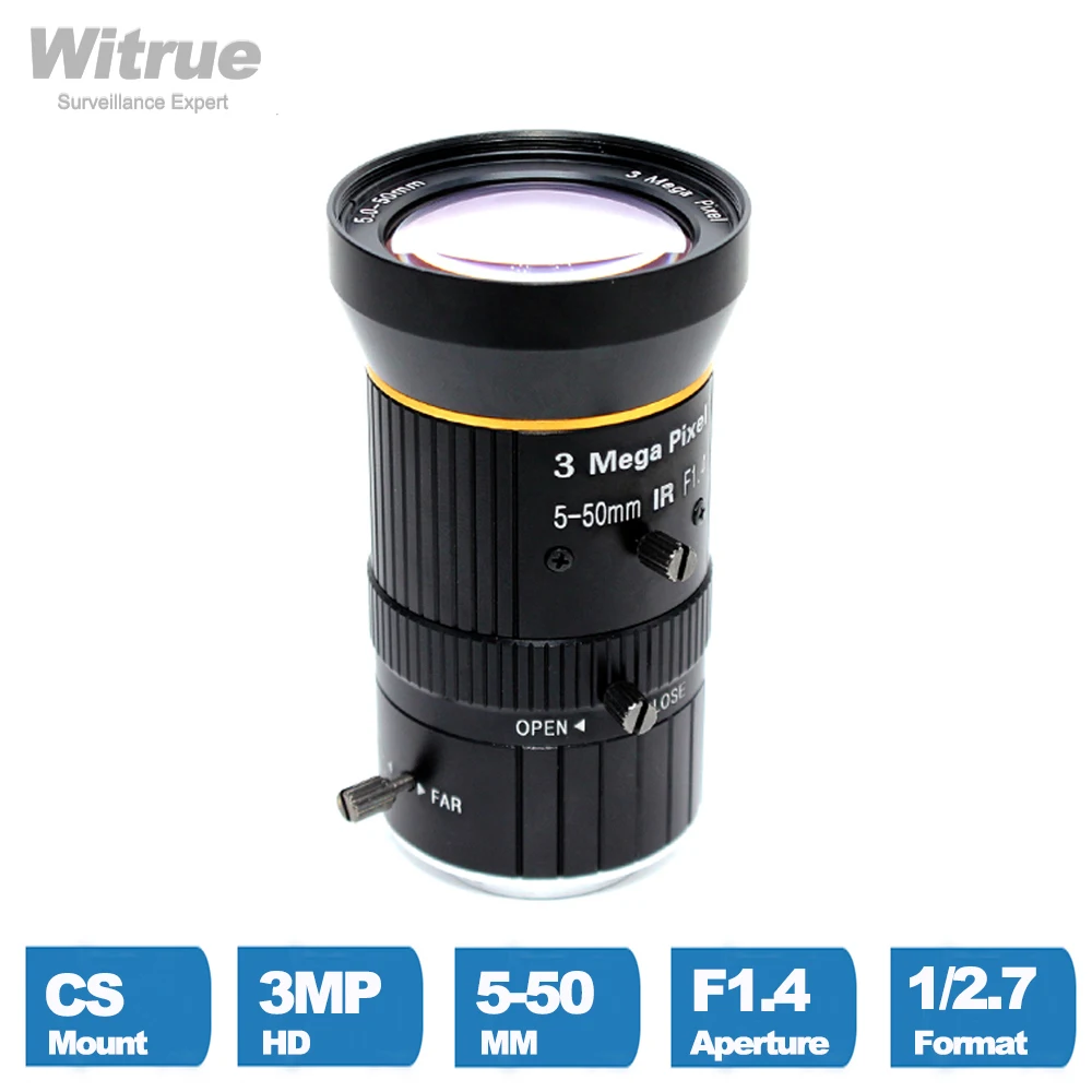 

Witrue Varifocal Lens 5-50MM HD 3.0 Megapixel CS Mount Manual Iris 1/2.7" F1.4 for Industrial Machine Vision Cameras CCTV IP Cam