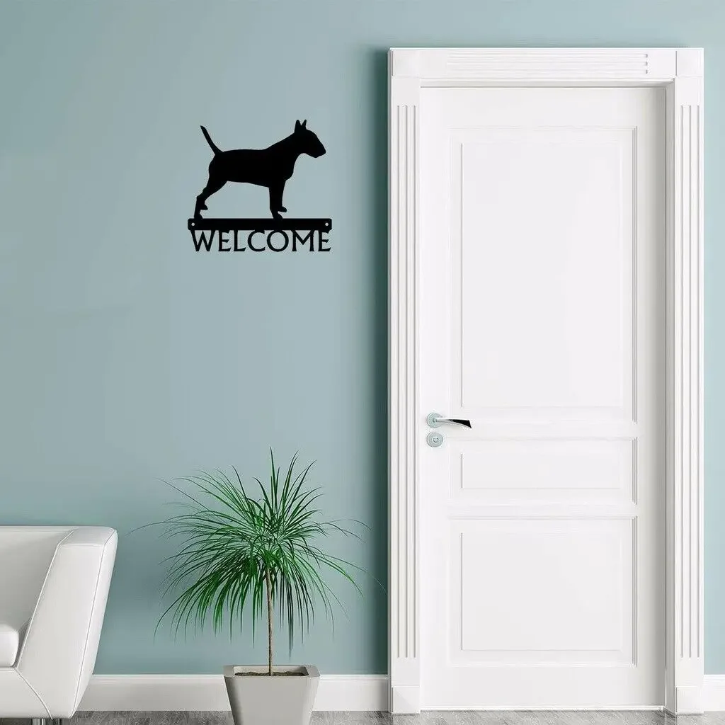 

Iron Crafts Bull Terrier Dog Welcome Sign Wrought Iron Crafts Metal Ornaments Decoration Home Indoor And Outdoor Decoration