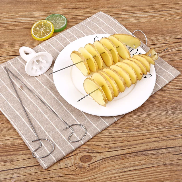 1 Beállított Tornádó Spirál Burgonya Vágó Kézi Szeletelő Kültéri Barbecue Nyárs Uborka Grill Rack Konyhai Eszközök - Image 3