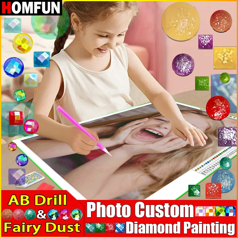 HOMFUN Fairy Dust AB Photo custom! Private custom! DIY Embroidery 5D diamond Painting Cross Stitch Full Rhinestone Decor Gift diamond painting diamond art painting kit diamond painting set