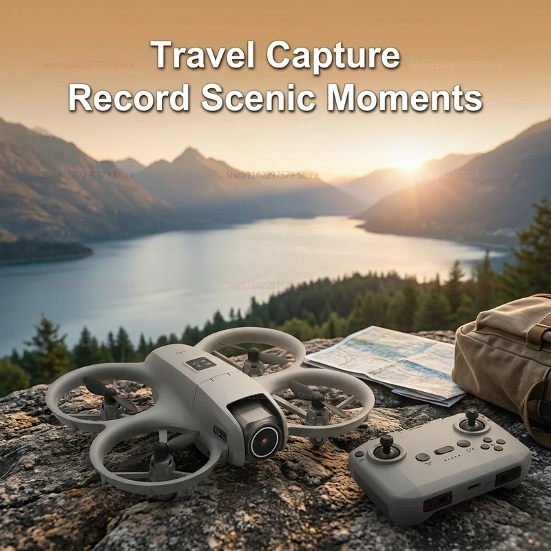 Drone de Poche GT3 8K HD WiFi – Quadricoptère Selfie avec Caméra Double et Évitement d'Obstacles survolant un paysage urbain