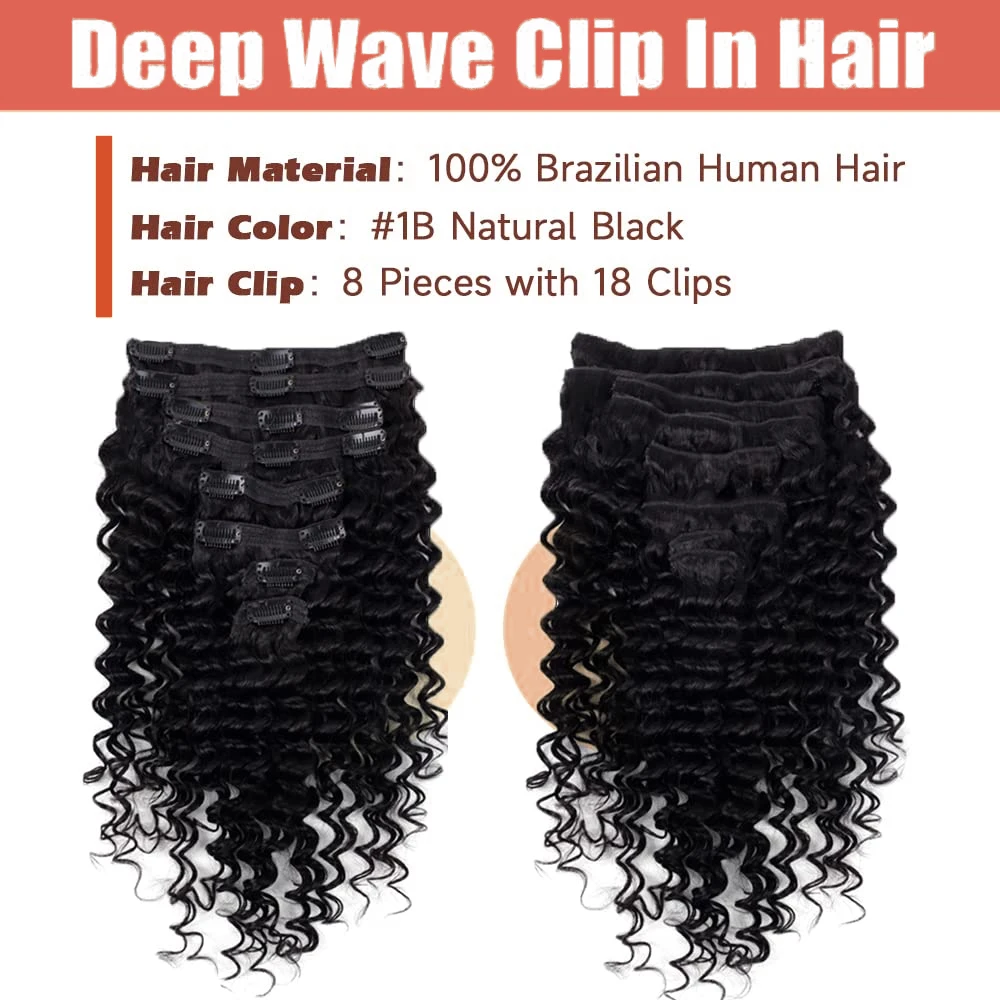 Clip In Hair Extensions Human Hair Brazilian Deep Wave Clip In Natural Black Color Clip Ins Remy Hair 14-26 Inch For Women 2