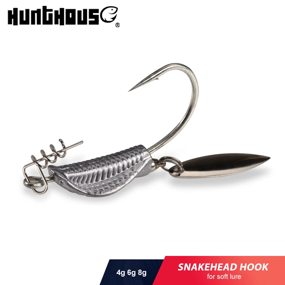 헌트하우스 낚시 나사 스네이크헤드 후크 금속 지그 헤드 4g 6g 8g 부드러운 미끼용 사향 Shad 회전 바닷물 파이크 배스..
