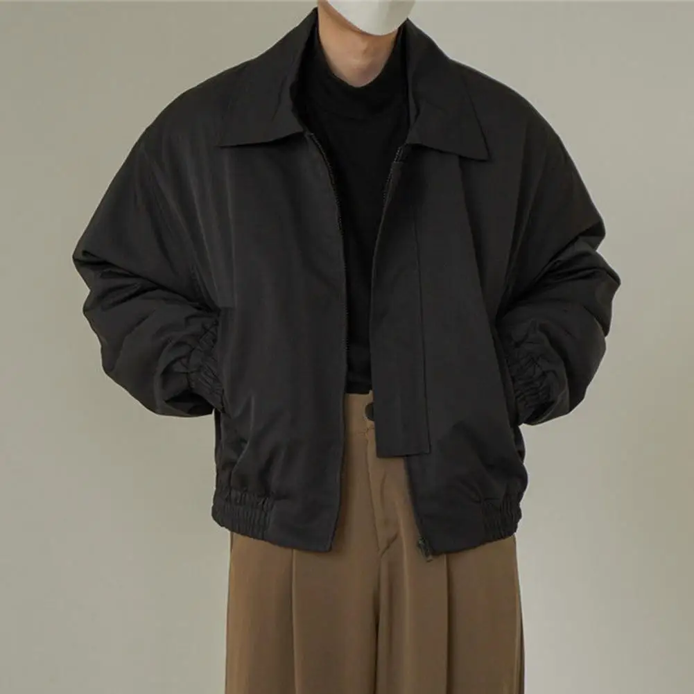 Men Jacket Lapel Collar Men Trench Coat All-match Men Jacket Solid Color Long Sleeves Casual Short Bomber Jacket Outwear 5