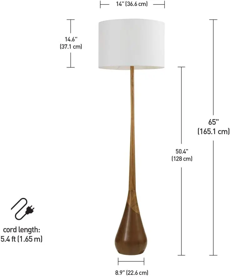 Globe Electric Novogratz X 67225 65" Floor Lamp, 2-Tone Wood Toned Base, White Fabric Shade, Socket Rotary Switch, Living Room 3
