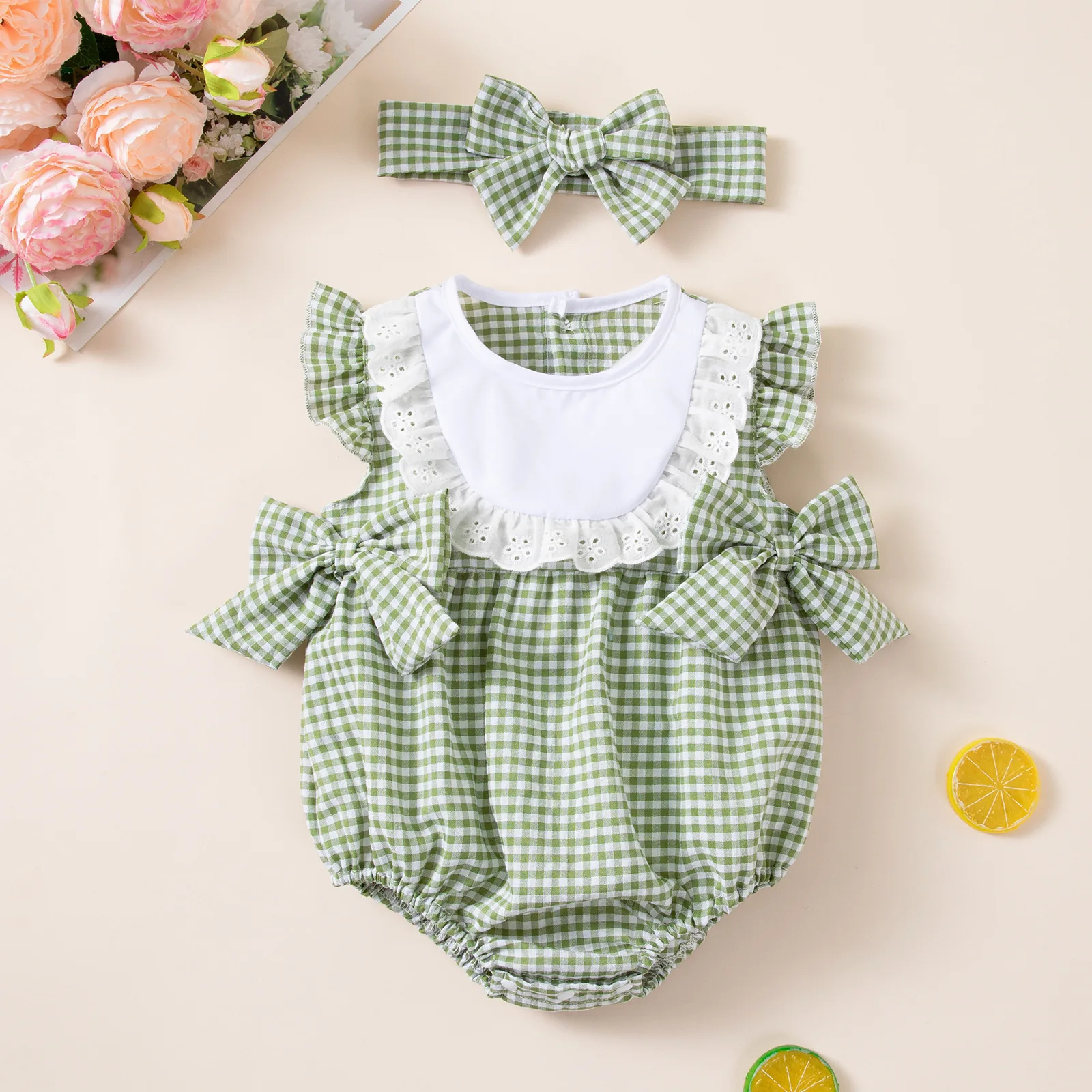 Gingham Lace Baby Girl Set 1