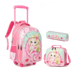 children school Trolley backpack Bag kids School wheeled backpack bag for girls with lunch bag set Rolling school bag wheels