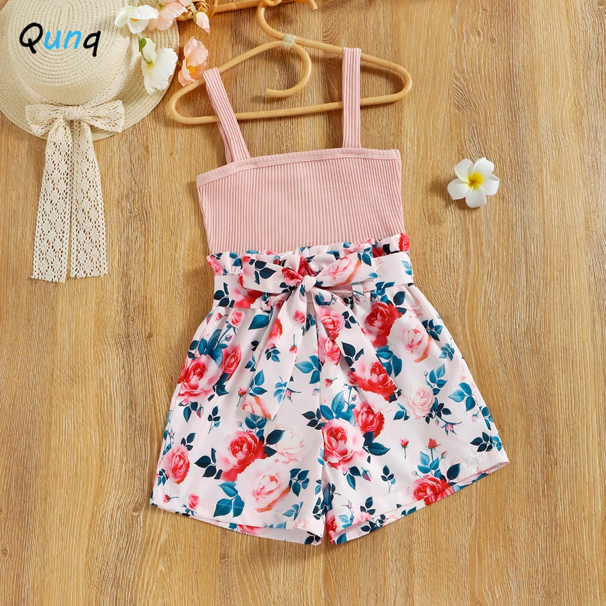 

Qunq 2023 Summer New Girls Solid Sling Sleeveless Top + Lovely Print Shorts 2 Pieces Set Casual Kids Clothes Age 8 And Older