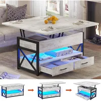 40" Lift Top Coffee Table, 4 in 1 White Coffee Tables with Storage for Living Room,Small Coffee Table with 2 Drawers & LED Light 1