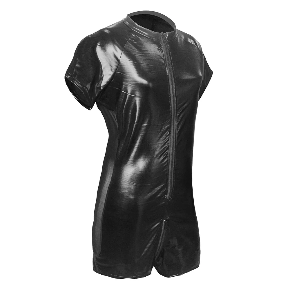 Mens Sexy Pu Leather Bodysuit With Zipper Panties Jumpsuit Clubwear Leotard Exotic Lingerie men bodysuit jumpsuit