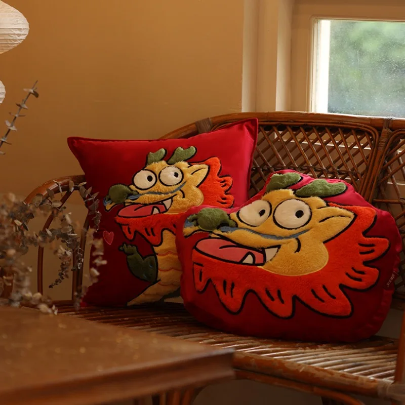 

Dragon Cushion Cover Decorative Pillow Joy Chinese Traditional Red Embroidery Decorative Pillow For Sofa Chair Bedding Home Deco